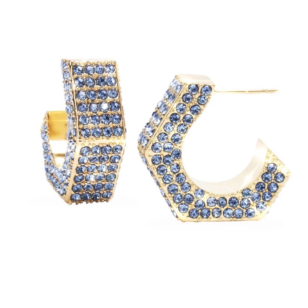 Violet and Brooks - Brookes Hexagon Hoop Earrings - Gold and Blue